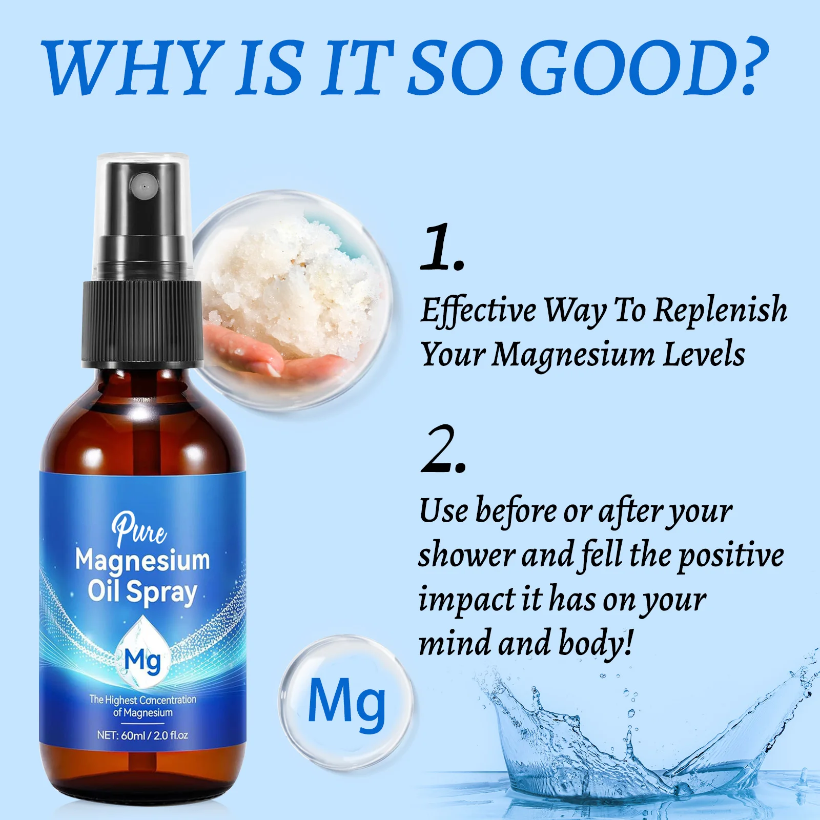 Magnesium Oil Spray 60ml Muscl - Bath Salts Magnesium 评论和价格
